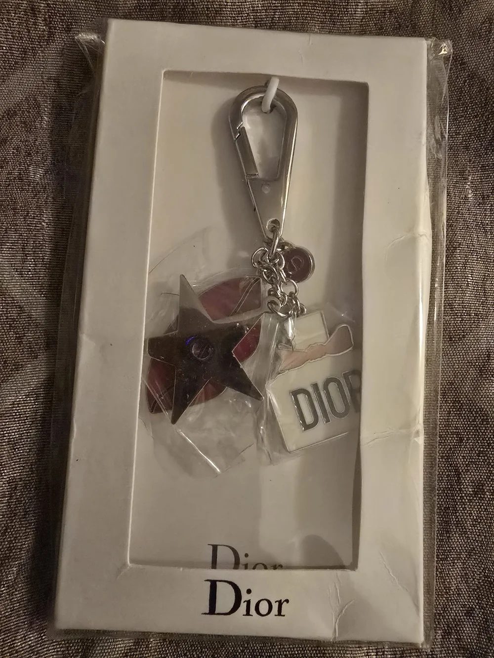 Dior Silver Star Charm Keyring with Dior Tag-NIB!